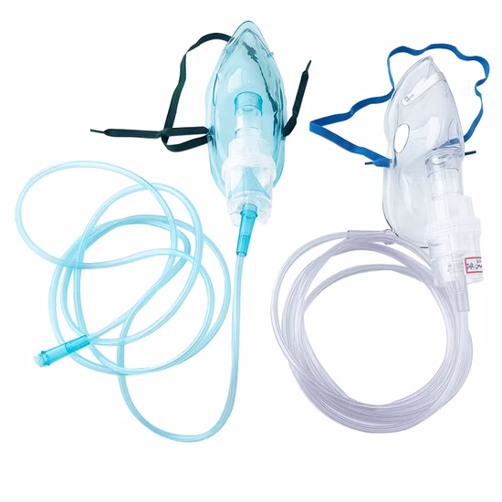 Nebulizzatore/maschera per ossigeno monouso standard in PVC per adulti/pediatrici/neonati con cinturino elastico, kit clip per naso regolabile, set con tubi CE/ISO